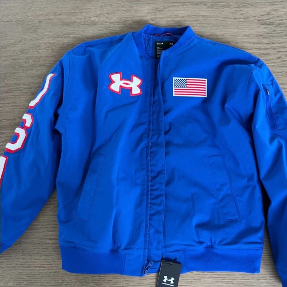 Under Armour Blue Bomber Jacket with USA Patch Olympic Bobsled
